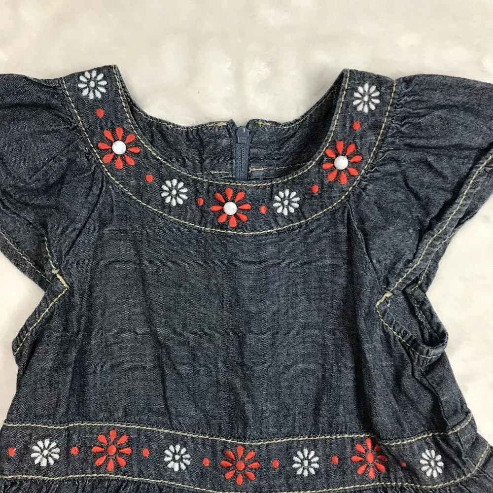 Gymboree Floral Embroidered Denim‎ Tiered Maxi Dress 100% Cotton Zipper Girls 5